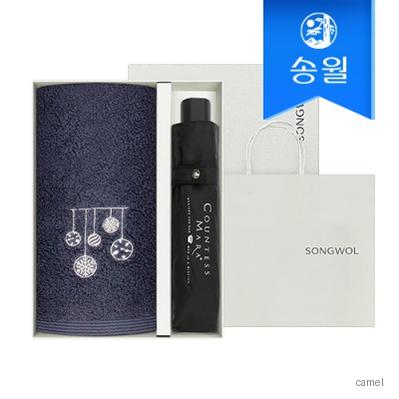 송월 크리스마스 답례품 선물세트 징글벨세면타올1 CM3단폰지우산1 쇼핑백
