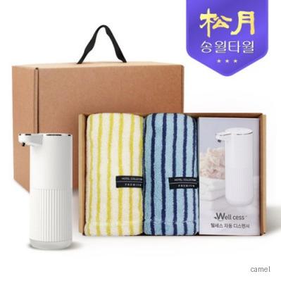 송월타올 디스펜서 기프트세트 11 호텔컬렉션 스트라이프44 220g 2P 웰세스 360ml 1P