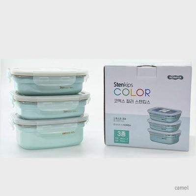 간편한 관리 다양한 크기의 음식보관용기 코멕스 컬러 스텐 민트 3종 용기세트 360ml 520ml