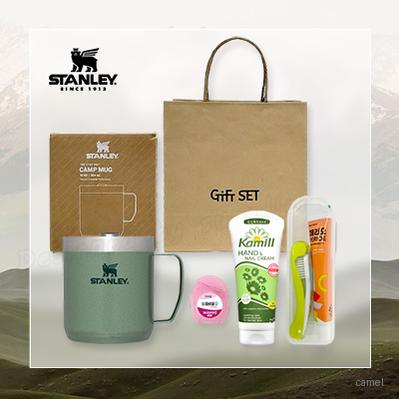 스탠리 캠프머그354ml 텀블러 세트2호 니치칫솔 카밀핸드크림100ml 치실 칫솔치약세트 쇼핑백포함
