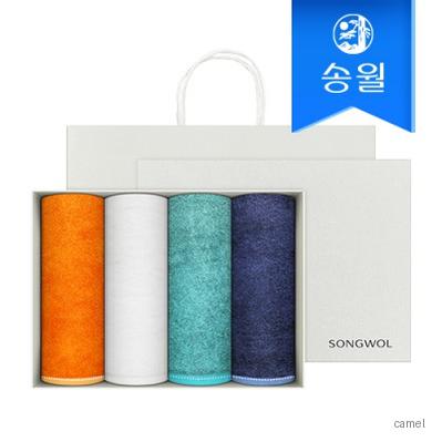 송월 호텔수건 솔리드 뱀부무지 4매선물세트 쇼핑백 기념수건 답례품