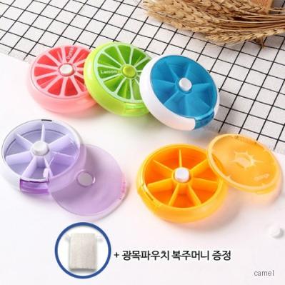 로페리아 휴대용 7구 원형 원터치 회전 약통케이스 광목파우치 복주머니 포함 0190338