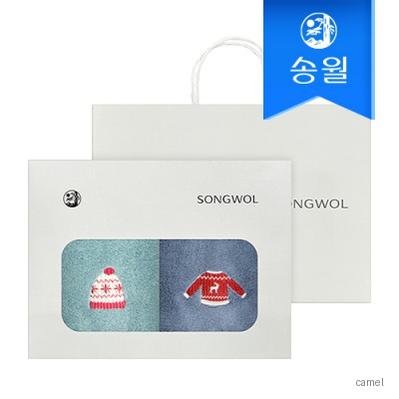 송월 크리스마스 윈터데이 항균 150g 2매 선물세트 쇼핑백