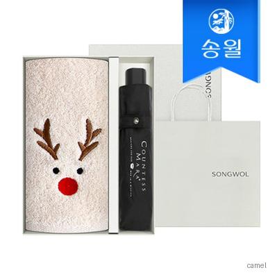 송월 크리스마스 답례품 선물세트 루눈산세면타올1 CM3단폰지우산1 쇼핑백