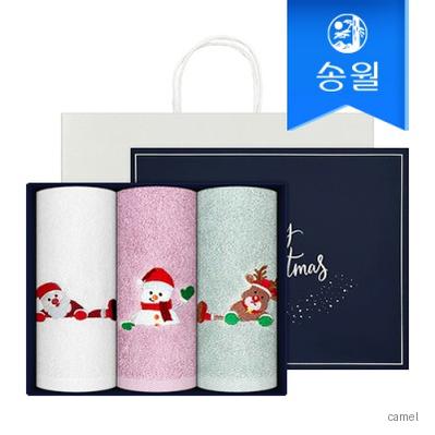 송월타올 크리스마스 점프 130g 3매 선물세트 쇼핑백 세면타올 기념수건 답례품