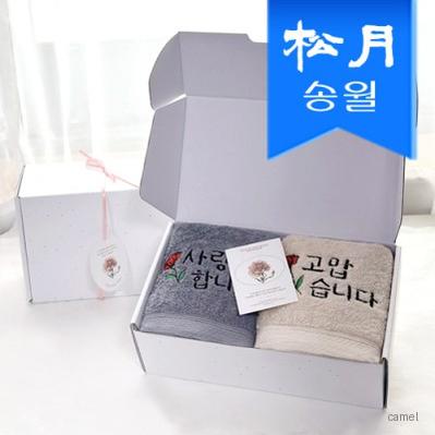 송월타올 스승의날 어버이날 기념수건 러브유 2매 선물세트 감사장 텍 카네이션 답례품