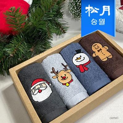 송월타월 항균 몽글 크리스마스 고리 핸드타올 4매 기프트세트 쇼핑백