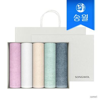 송월타월 라이트무지 5매 선물세트 오렌지상하 쇼핑백 답례품