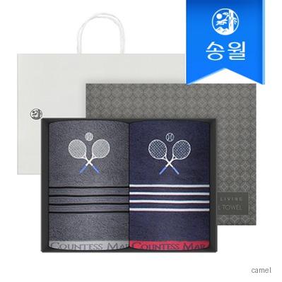 송월 테니스수건 스포츠 클럽 타올 2매 선물세트 쇼핑백