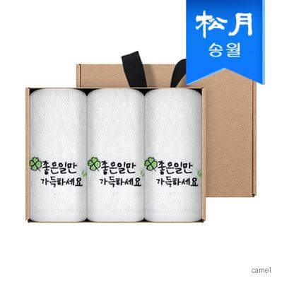송월타월 좋은일 행운 응원 클로버자수 150g 세면 3매 선물세트 크라프트