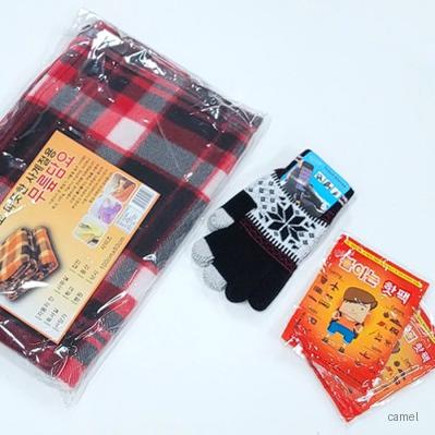 선물세트3종 무릎담요 핫팩 손난로 터치장갑