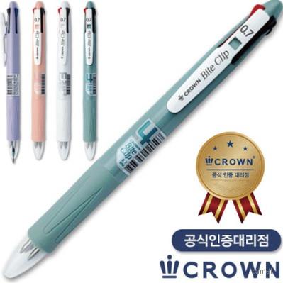 크라운바이트클립4색볼펜