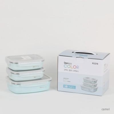 간편한 관리 다양한 크기의 음식보관용기 코멕스 컬러 스텐 혼합 3종 용기세트 760ml 1.3L