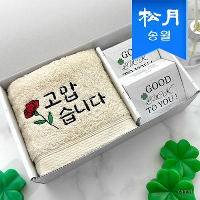 송월타월 행운 응원 대박 선물세트D 러브유 160g 코마 40수1 클로버비누2