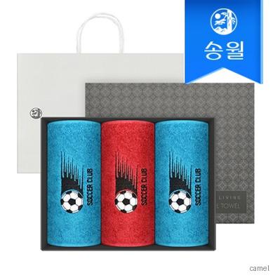 송월 축구 SOCCER 클럽 스포츠수건 3매선물세트 블랙박스 쇼핑백 CM