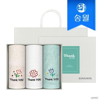 송월타올 땡큐 플라워 130g 3매 선물세트 쇼핑백 기념수건 답례품