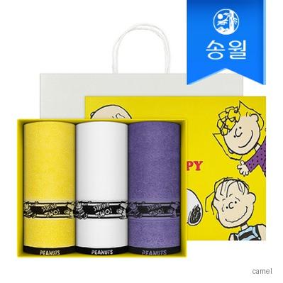 송월타올 스누피 플레이 스포츠 세면타올 3매 선물세트 쇼핑백