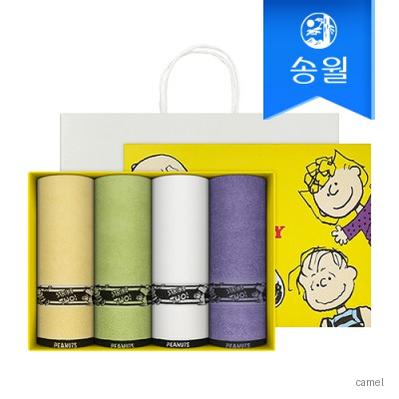 송월타올 스누피 플레이 스포츠 세면타올 4매 선물세트 쇼핑백