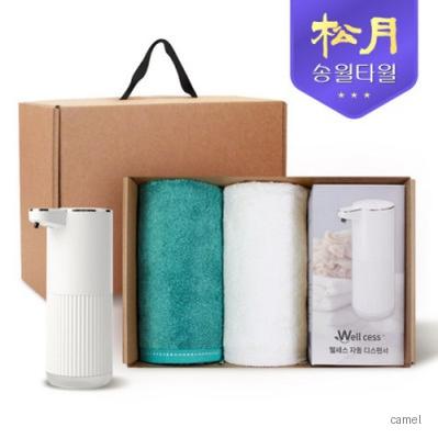 송월타올 디스펜서 기프트세트 06 뱀부무지 200g 2P 웰세스 360ml 1P