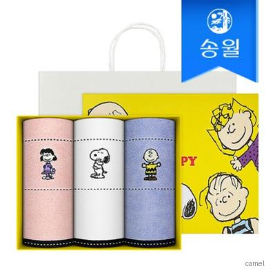 송월타월 스누피 프렌즈 3매 선물세트 쇼핑백 답례품