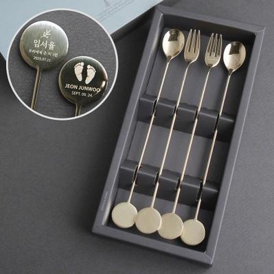 동그라미 골드 롱티스푼롱포크 4P