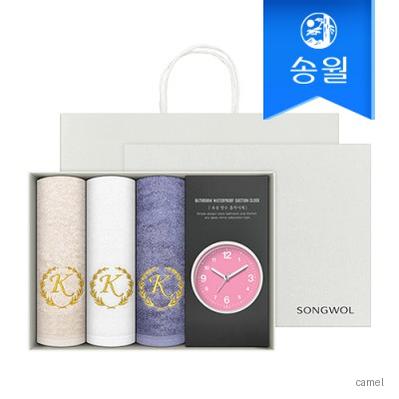 송월 타올시계선물세트 카이저160g코마40수 3p 욕실시계 1p 쇼핑백