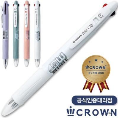 크라운바이트클립3색볼펜