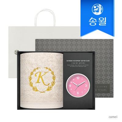 송월 타올시계선물세트 카이저160g코마40수 2p 욕실시계 1p 쇼핑백