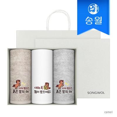 송월타올 2026 병오년 붉은말 자수타올 3매 선물세트 쇼핑백