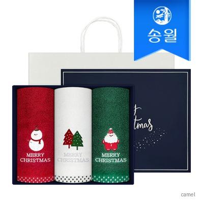 송월타올 크리스마스 파티 130g 3매 선물세트 쇼핑백 세면타올 기념수건 답례품
