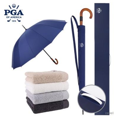PGA 16K 장인의손길 원목손잡이 장우산 호텔스페셜180타올세트