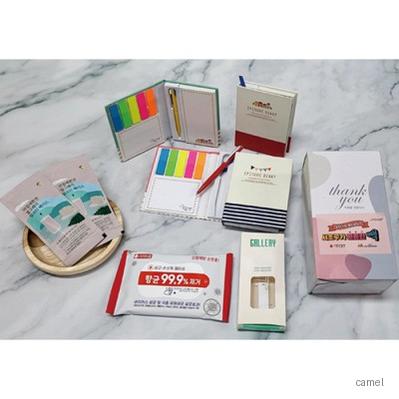 선물세트6종 USB 메모수첩 접착메모 볼펜 밀크티 노트 소독티슈 물티슈