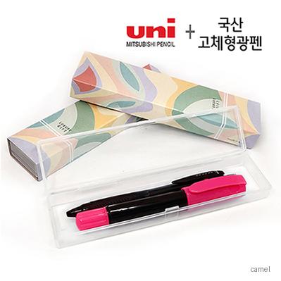 제트스트림볼펜 0.7mm 빅블랙고체형광펜 2P세트