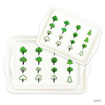 무광멜라민 핸들링쟁반 수목 3P