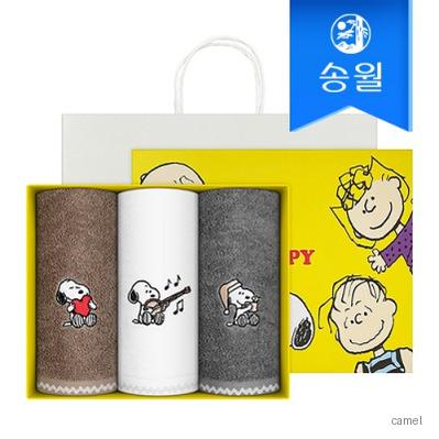 송월 스누피 멜로우 심플무지 3매 선물세트 쇼핑백 기념수건 답례품