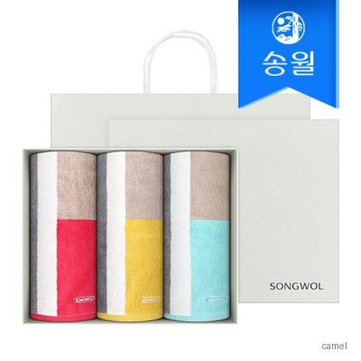 송월타올 컬러웨이 코마사 180g 선염 세면타올 3매 선물세트 쇼핑백 기념수건 답례품