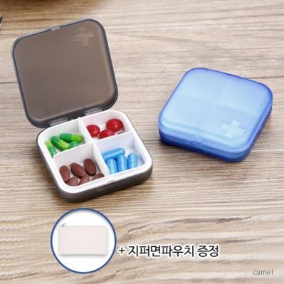 로페리아 휴대용 플라스틱 반투명 약통케이스 4칸 지퍼면파우치 포함 0190355