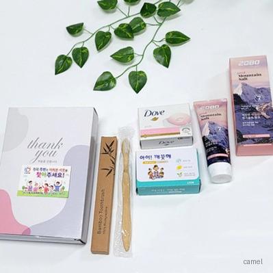 선물세트 5종 아이깨끗해 도브 비누 핑크소금 치약 대나무칫솔