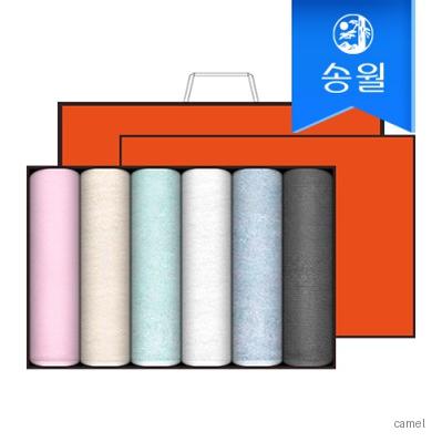송월타월 라이트무지 6매 선물세트 오렌지상하 쇼핑백 답례품