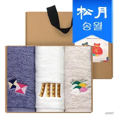 송월타올 설날 새해 신년 수건 기프트세트C 명절놀이 3p크라프트 스티커