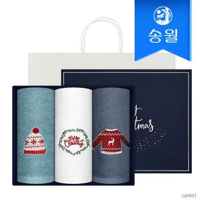 송월 크리스마스 윈터데이 항균 150g 3매 선물세트 쇼핑백