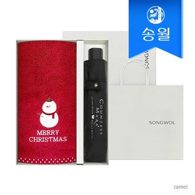송월 크리스마스 답례품 선물세트 파티세면타올1 CM3단폰지우산1 쇼핑백