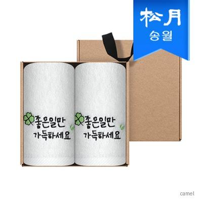 송월타월 좋은일 행운 응원 클로버자수 150g 세면 2매 선물세트 크라프트