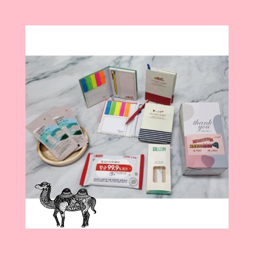 선물세트6종 USB메모리 접착메모수첩볼펜 밀크티 손소독티슈10매