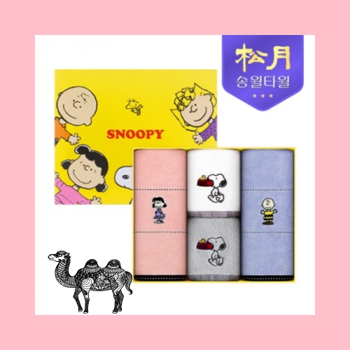 스누피 프렌즈40 스누피 블럭블랙34 4P세트 세면2 핸드2 타올