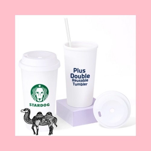플러스 이중 리유저블 텀블러 450ml 이중텀블러 오보틀 커피텀블러 콜드컵