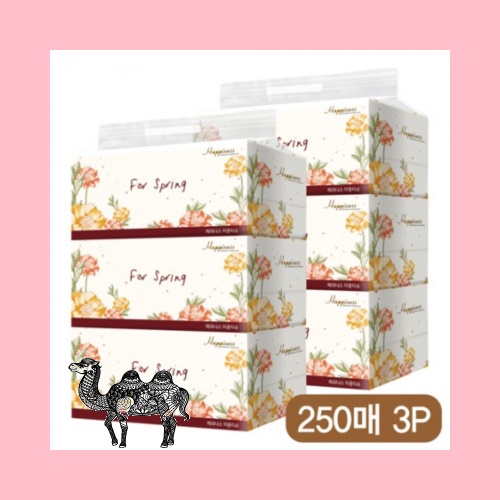 해피니스 미용티슈 250매 플라워 3P .