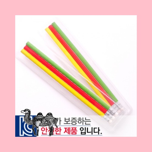 국산투명사각H무지개A연필3P세트