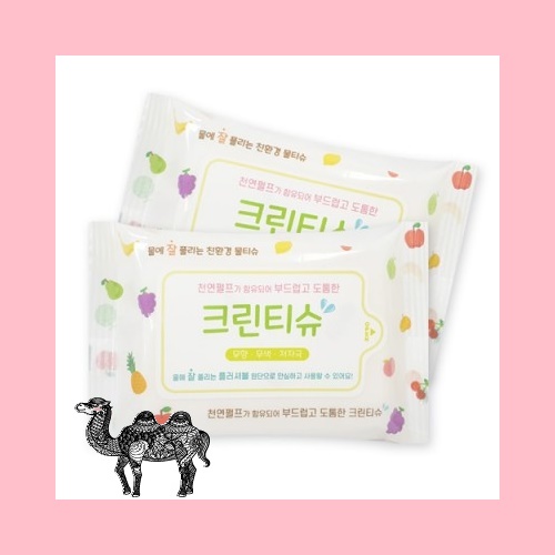 물에 잘 풀리는 천연펄프 종이물티슈 20매 과일 55g