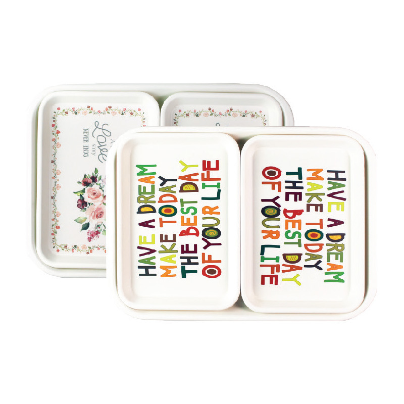 무광멜라민 직쟁반(장미/영어) 3P Set